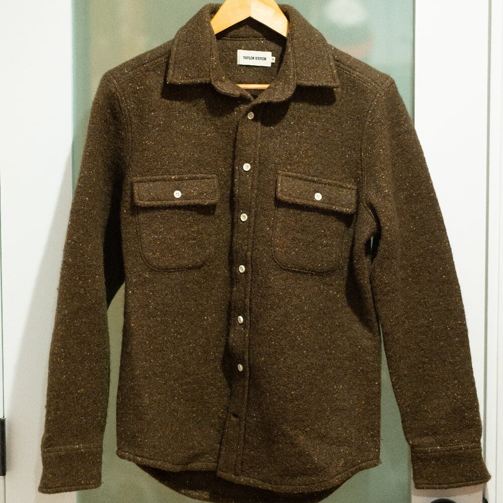 Taylor Stitch Leeward Shirt in Olive Donegal Wool